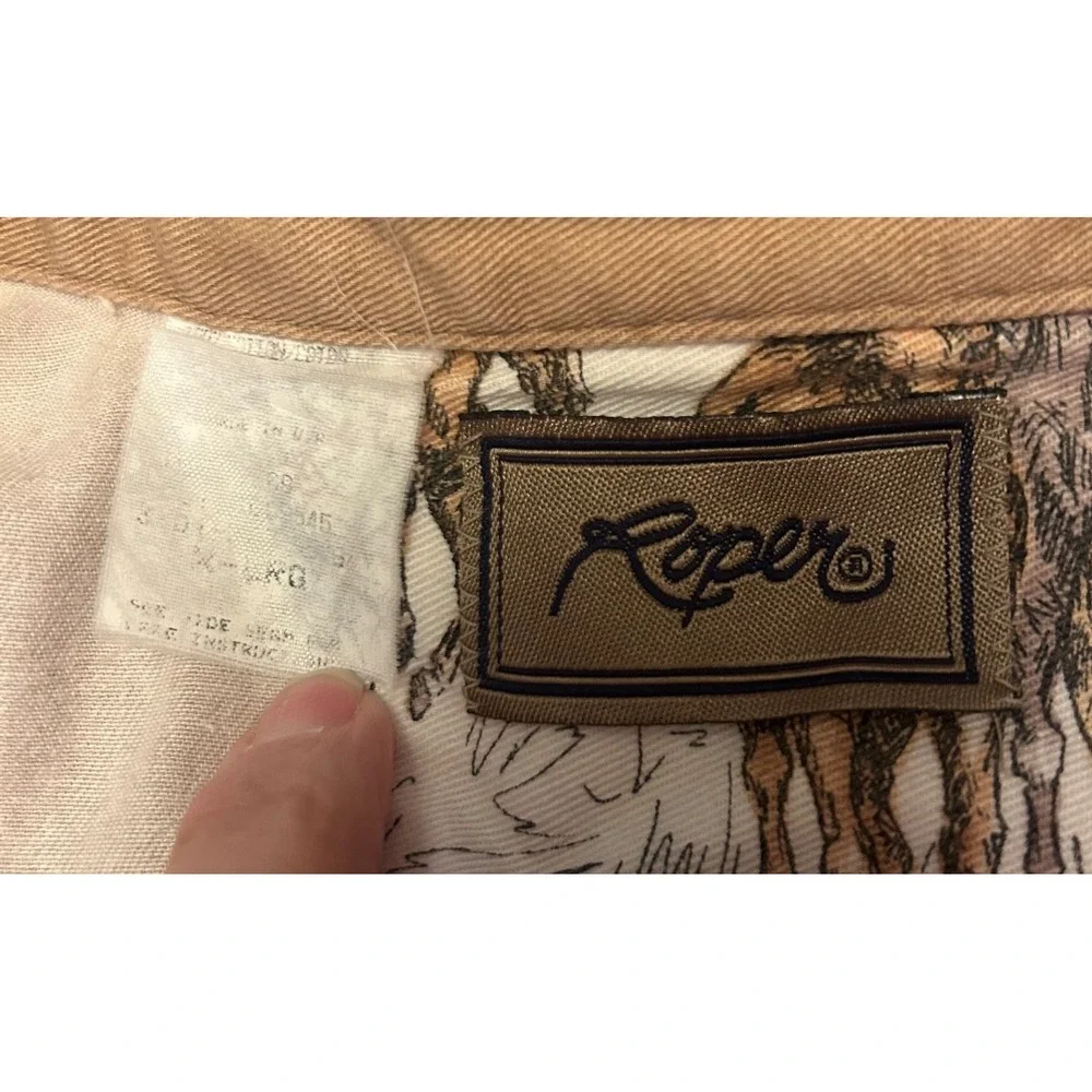 VTG Roper Mens Horses Print Tan & White Long Sleeve Western Shirt Size XL